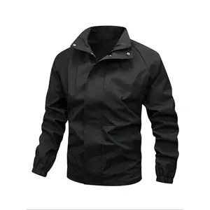 Men's Solid Color Windproof Waterproof Zip Up Jacket, Casual Long Sleeve Outerwear for Spring & Fall, Men's Clothes for Daily Wear