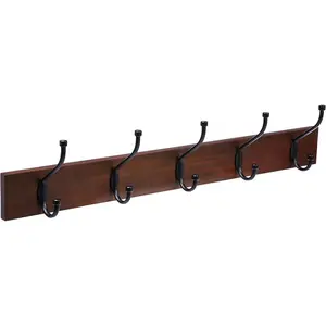 Rectangular Farmhouse Wall-Mounted Coat Rack for Entryway and Bedroom, Storage Organizer, 5 Double Hooks, Light Walnut| Farmhouse, Rectangular