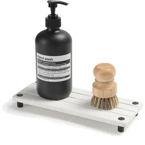 Instant dry sink caddy kitchen sink organizer quick drying diatomaceous earth stone sink tray sponge holder soap dish bathroom countertop vanity dispenser toothbrush bottle white 10 x 4
