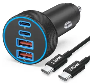 iPhone 17 16 15 Car Charger Fast Charging, 90W 4-Port USB C Fast Car Charger Cigarette Lighter Adapter with 240W 3FT USB-C Cable for iPhone 17/Air/17 Pro/17e/16/15 Pro Max/Plus/16e, iPad, Android