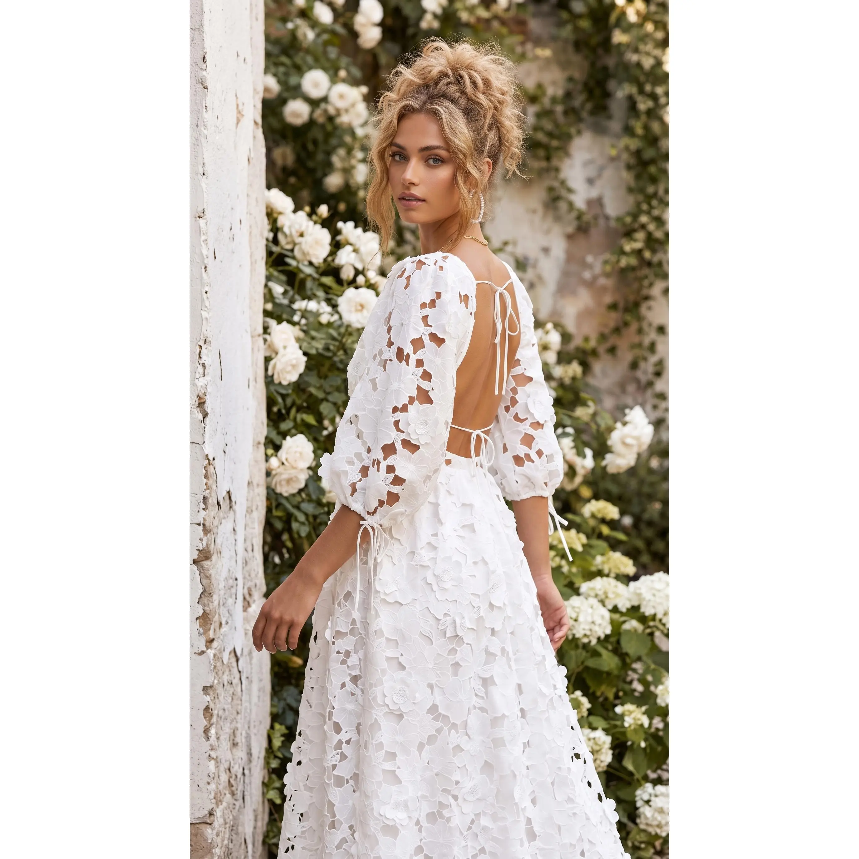 Women's Basic Paulette Floral Crochet Lace Mini Dress - Sexy Hollow-Out Water-Soluble Lace, Half Sleeves, Backless Design with Tie Straps, Floral Details, Casual Womenswear - TikTok Shop Women's Basic Paulette Floral Crochet Lace Mini Dress - Sexy Hollow-Out Water-Soluble Lace, Half Sleeves, Backless Design with Tie Straps, Floral Details, Casual Womenswear - TikTok Shop