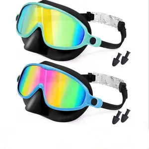 Swimming Goggles with Nose Cover, 2 Counts Wide View Anti-fog Uv Protection Outdoor Swimming Goggles with Earplug, Leak-free Swimming Accessories for Kids, Diving Swimming Goggles