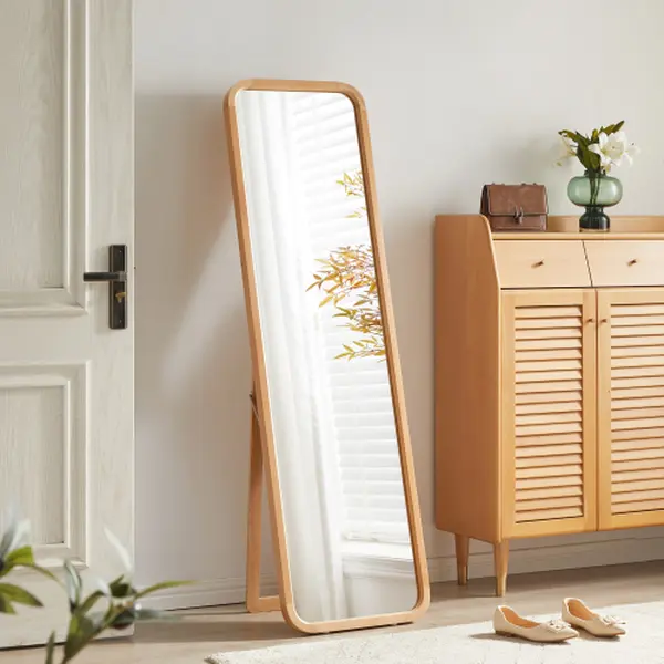 Bellemave Classic 2-in-1 Solid Beech Wood Full-Length Floor Mirror - Natural Wood Wash Frame, Freestanding with Stand & Wall-Mounted Dressing Mirror for Bedroom, Light Home Decor, Clear Reflection