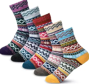 5 Pack Wool Socks- Thick Soft Wool Socks for Women, Vintage Warm Womens Wool Socks, Winter Warm Boot Socks for Women Men
