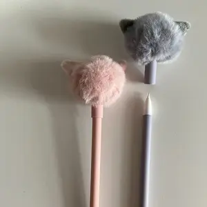 Pack of 2 . Cat head fluffy pen. Black/blue ink