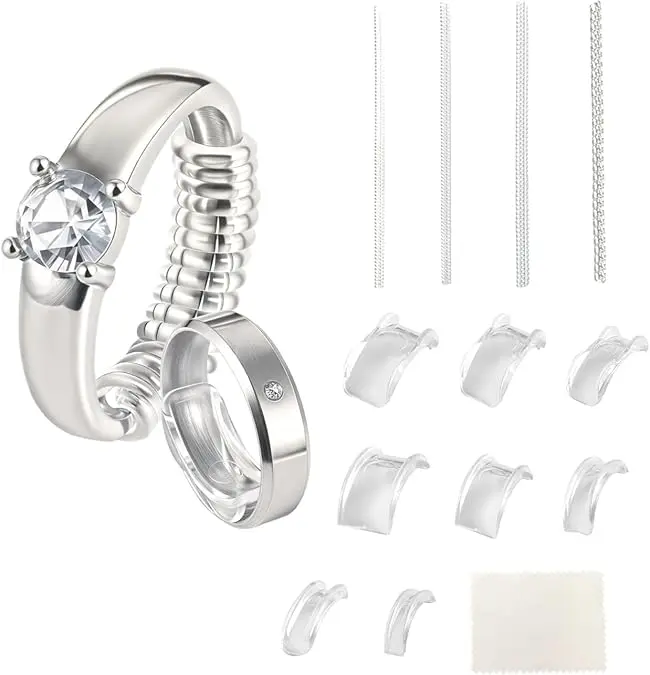 Ring Size Adjuster for Loose Rings 12 Pack | Invisible Ring Guard Insert & Spiral Resizer Kit | Comfort Fit for Women/Men (12 Sizes + Polishing Cloth)