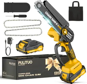 PULITUO Cordless Mini Chainsaw 6" Kit 2000mAh Battery 2 Chains & Storage Bag Lightweight 2.8LBS for Garden Pruning Portable & Versatile Tool