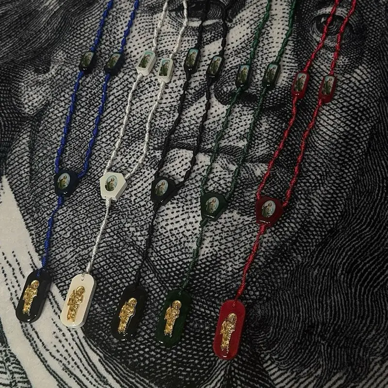 Saint Jude Rosary - Double Sided, Available in Multiple Colors, Includes Charms Cross Jewelry Print Cross Chain Design Handmade Necklace Name Engraved Pendant Gold Plated Crucifix