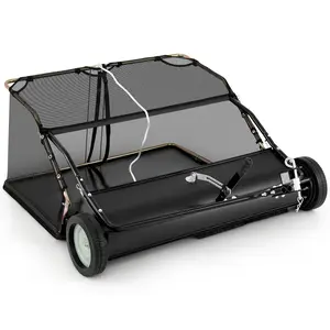 COSTWAY - 42 Inch Tow-Behind Lawn Sweeper with 26/27 Cu.FT Hopper Bag