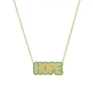 Large Bubble Necklace with Green Tsavorite Outline "HOPE" Mother's Day Gift Everyday Jewelry 3D Green Zircon Letter Necklace