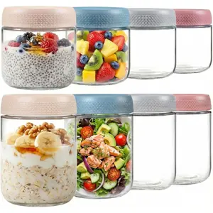 8 Pack Overnight Oats Containers with ,  Seed Pudding Jars, Stackable Mason Jars with Airtight , Meal Prep, Wide Mouth Glass  Storage for Snacks Yogurt  Sugar, 16oz 10 oz