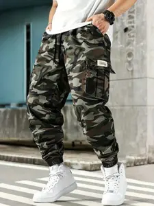 HIDKAT Male Plus Size Polyester Blend Cargo Jogger Pants - Heavy-Duty, Lightweight, Breathable, Vintage Camouflage Print, Multi-Pocket, Regular Taper Fit for Hunting, Casual Athletic Wear summervibes