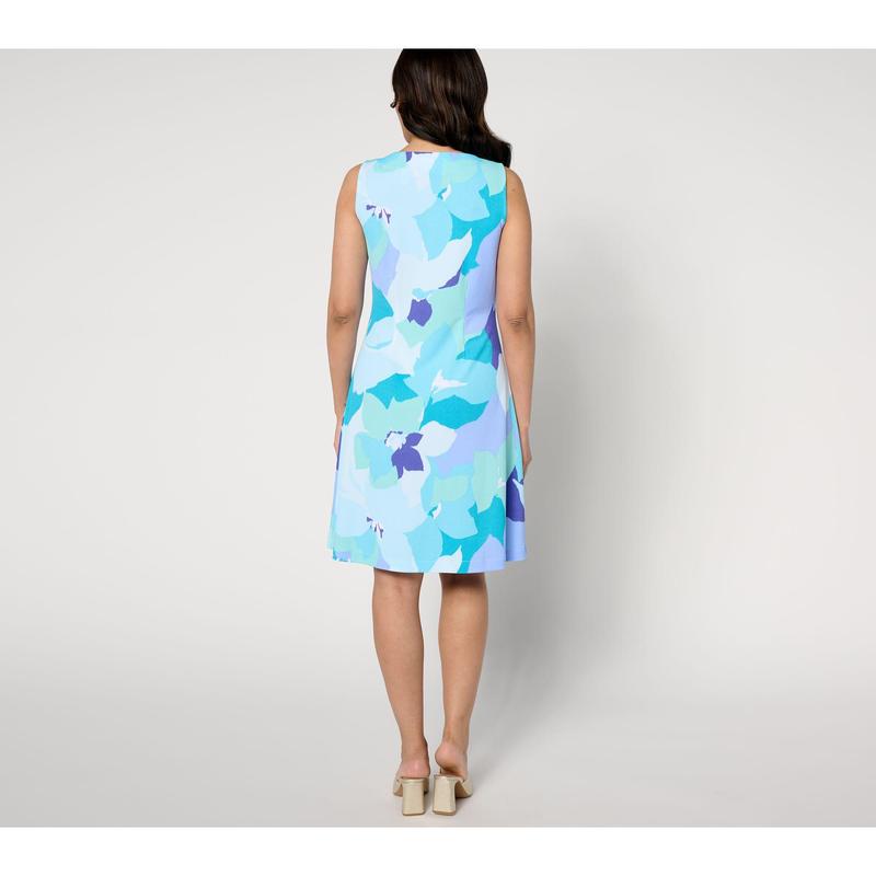 Isaac Mizrahi Live! Petite Printed Pebble Knit Square Neck Dress