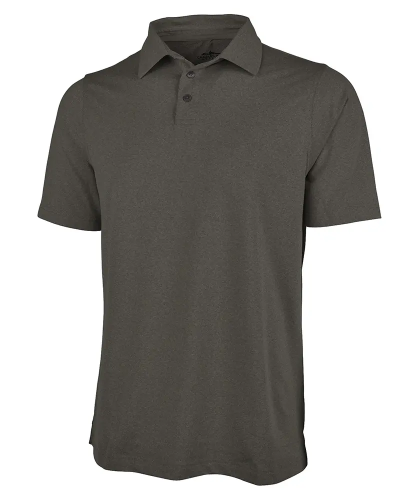 Charles River Apparel Men's Stylish Smart Casual Short-Sleeve Polo Top - Graphite Heather, Solid Recycled Poly-Spandex Eco-Logic Stretch Fabric, Fitted, Antimicrobial, Button-Front, Machine Washable, Polyester Menswear Top