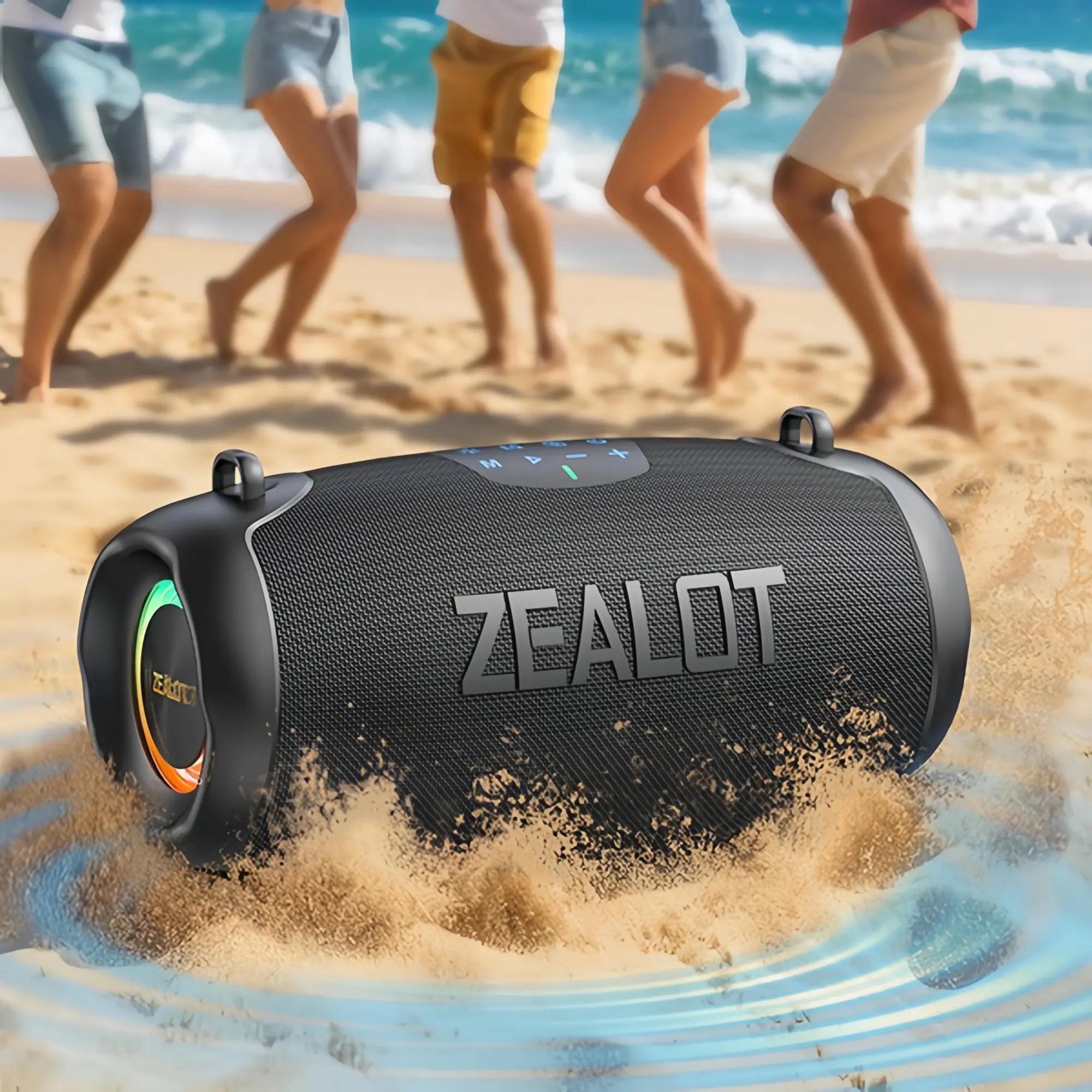 ZEALOT 50W Long-Lasting Bluetooth Speaker, Shoulder Design with RGB Lights, IPX7 Waterproof & HIFI Stereo Bass, BT5.4/EQ for Camping Beach Gym Party Pool Gif