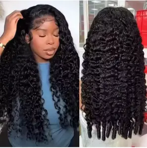 Burmese Curly Glueless Wigs Human Hair Pre plucked Pre Cut,13x6 HD Lace Front Wear and Go Wig Water Wave Curl for Women 200% Density 20 inch