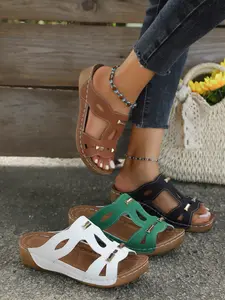 Thick Sole Fish Mouth Wedge Sandals, Ultra-Light Height-Boosting Women's Shoes, Casual PU Rubber Bottom, Plain Design, Less Than Ankle Height, Fashionable Casual Sandals