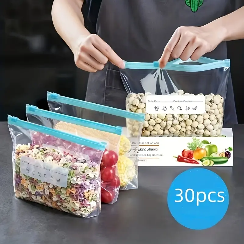 10pcs/20pcs/30pcs Reusable Food Storage Bags with Zipper, Leak-Proof & Airtight Kitchen Freshness Bags - Ideal for Food Preservation,Reusable Produce Bag