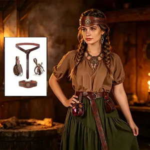 4pcs Medieval Embossed O-Ring Belt Accessories Set, Renaissance Portable Waist Bag, Viking Belt Pouch, Wizard Potion Bottle, Halloween Props, Decorations