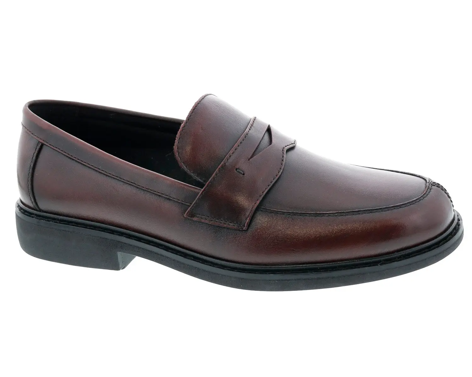 Men's Classic Drew Shoe Essex Penny Loafers - Burgundy Leather Flat Slip-On Wide Fitting 6E Steel Footwear