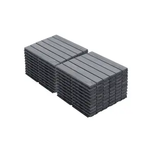 20 PCS Interlocking Deck Tiles Striped Pattern, 12" x 12" Square Light Gray Acacia Hardwood Outdoor Flooring for Patio, Bancony, Pool Side