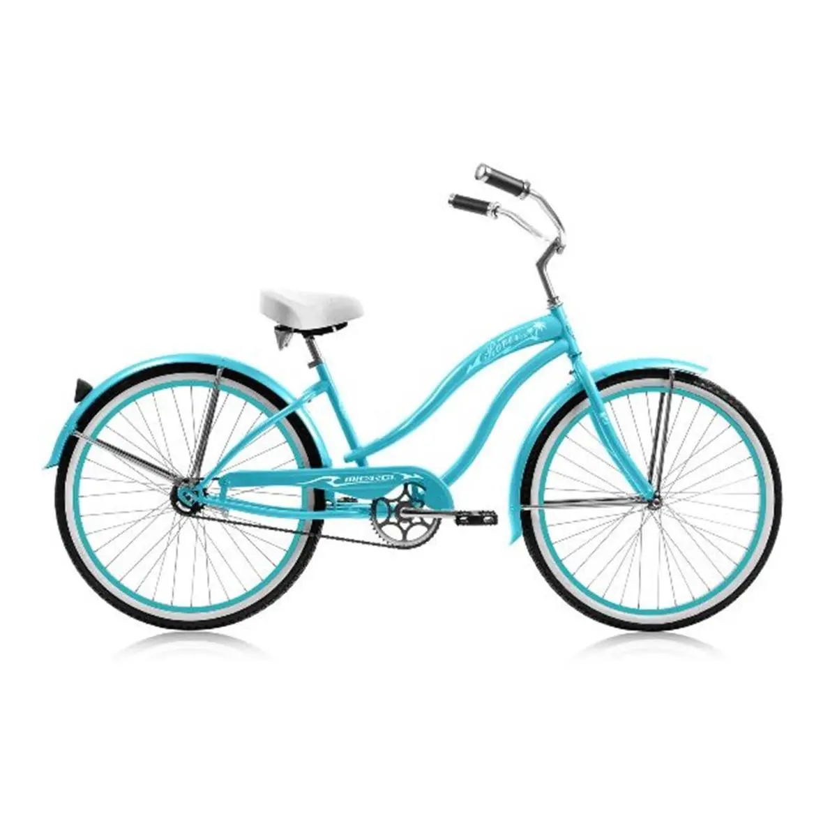 Micargi Rover GX Women's City Cruiser Bike - 26-Inch Classic Steel Frame, 36h Coaster Brakes, 36h Rims, 18t Sprocket, Full Fenders, White Wall Tires - Baby Blue