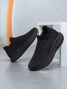 Women's Casual Sports Shoes, Breathable Fabric, Slip-On Thick Sole, Height-Boosting Flyknit, Fashionable Couples' Sneakers, Lazy Person's Comfort