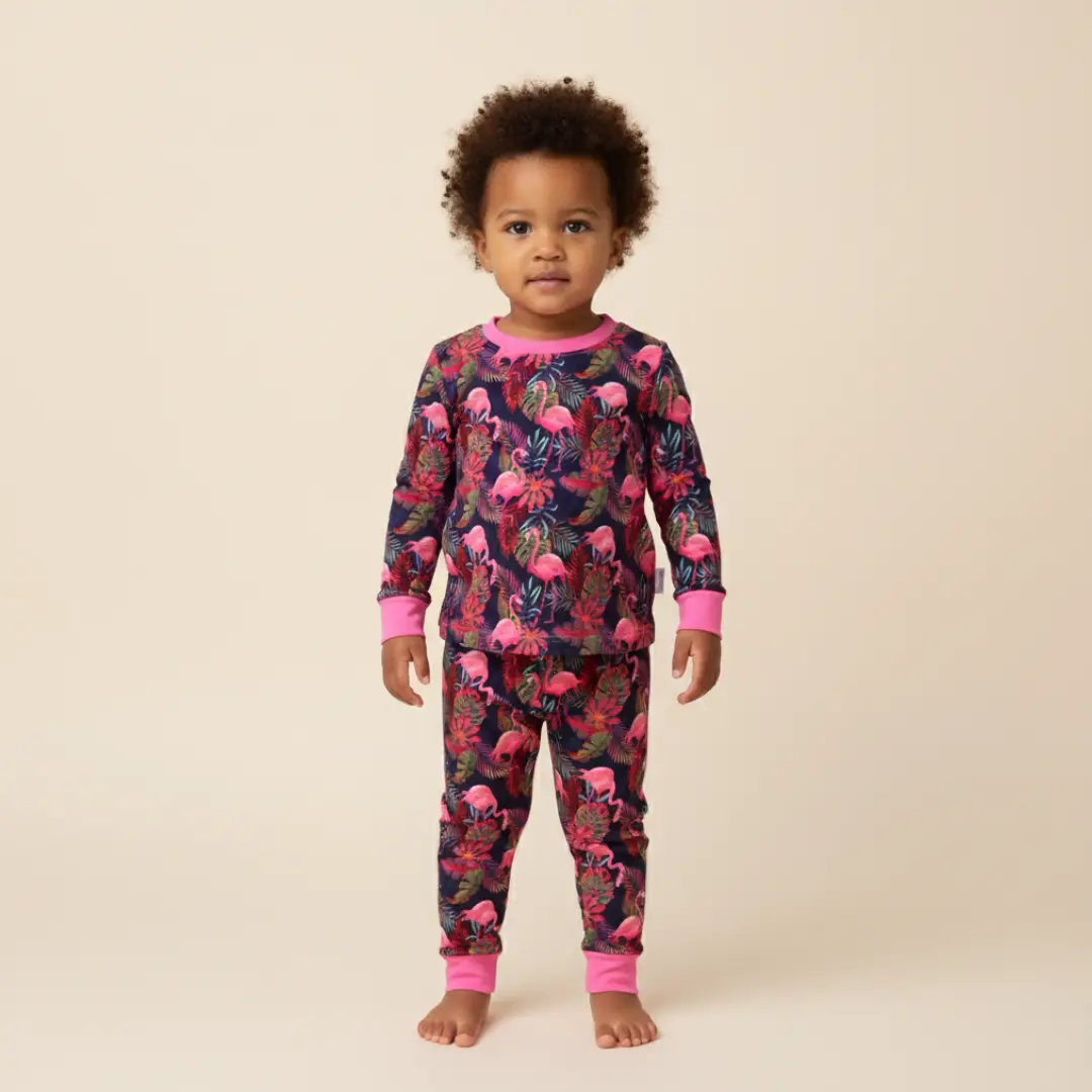 Bamboo Two Piece Pajama Flamingo Snug Fit Pajamas Soft Casual Pajamas for Kids Eco-friendly & Eczema-friendly