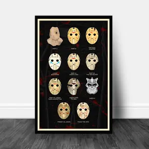 JASON VOORHEES Friday The 13th, Every Mask Poster, Evolution of Jason Voorhees Quality Wall Art Home Decor Horror Movie