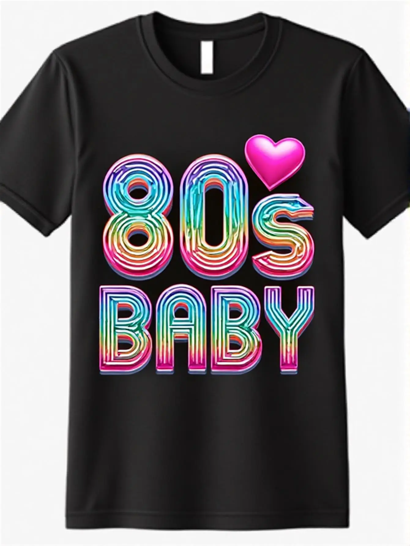 Retro 80s 80s Neon 80's Heart  80's Graphic T-Shir unisex soft cotton short sleeve t shirt, vintage graphic casual tee for men women teens, perfect birthday holiday gift for camping travel gym daily street casual wear