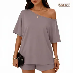 Yodutry | Women's Casual Two-Piece Loungewear Set — Off-Shoulder Top and Slim-Fit Shorts (Spring/Summer Style)