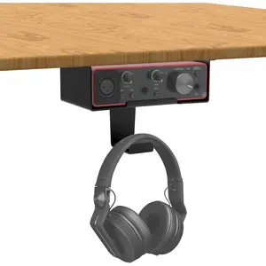 Under Desk Mount for Focusrite Scarlett Solo 3rd Gen/Solo 4th Gen with Headphone Hanger Stand,Under Desk Metal Shelf Organizer for Audio Interfaces and Studio Gear (Black Holder Only)