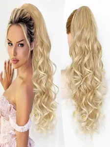 Ponytail Extension,24 Inch Claw Clip in Long Curly Mixed Blonde Ponytail Hair Extension Jaw Clip on Pony Tails Hairpiece for Women