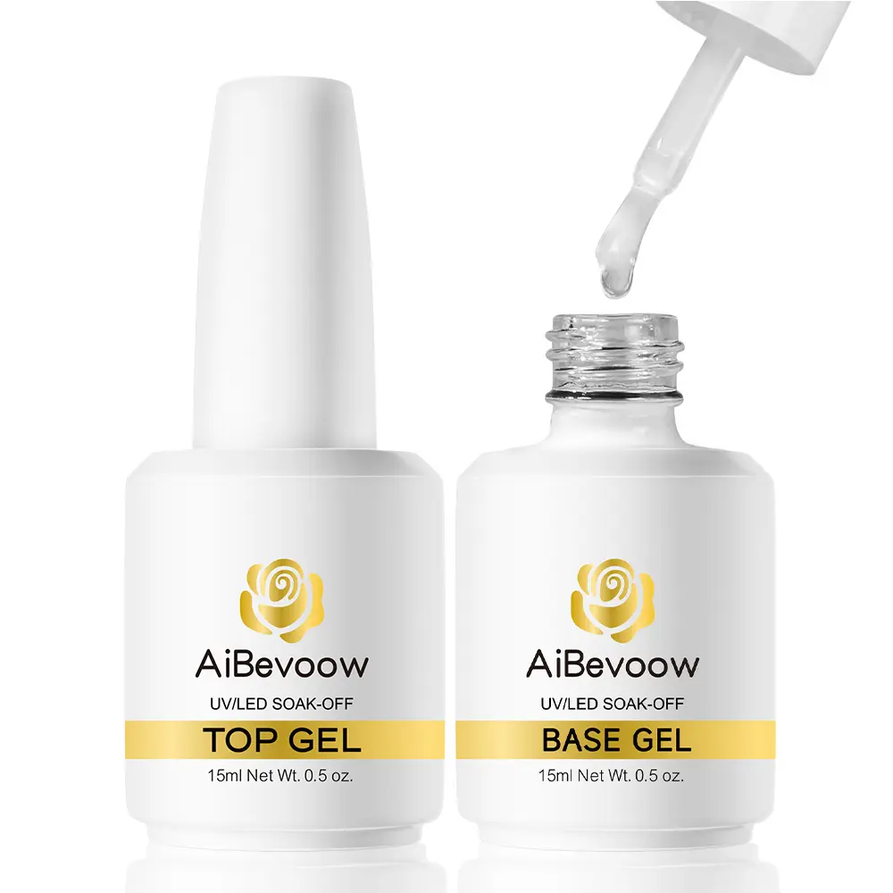 Aibevoow 2 Pcs 15ml No Wipe Gel Top Coat Matte Top Coat and Base Coat Set - Shine Finish and Long Lasting Soak Off LED Nail Lamp Gel Base Top Coat Finish Nail Art Design Manicure Gifts for Women