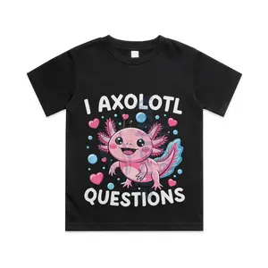 Kids Funny I Axolotl Questions Graphic Girl Cotton T-shirt, Graphic Print Round Neck Short Sleeve Casual Tee for Boys Girls