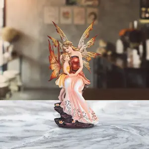 8.75"H Peach Fairy with Baby Girl Statue Fantasy Decoration Figurine