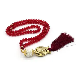 Islamic Tesbih Acrylic Crystal Cut Prayer Beads with Tulip Tassel 99 Count - Red