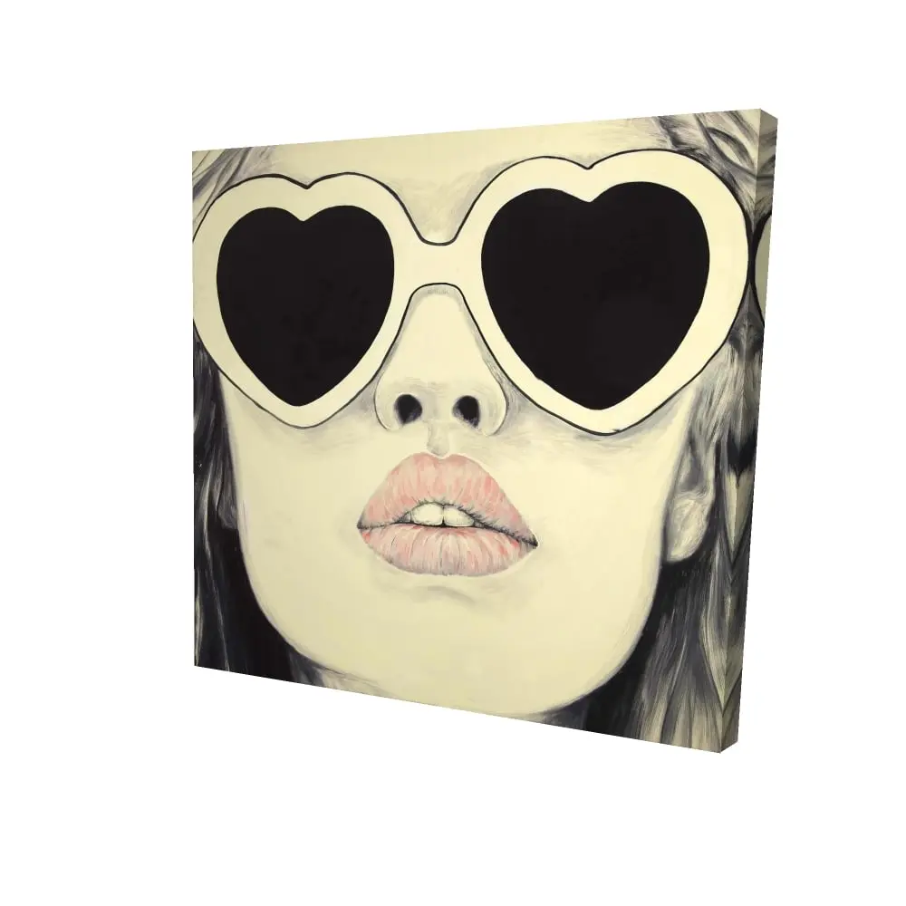 212 MAIN Pink Figurative Beauty Canvas Print - 24x24in Artistic Wall Artwork, Young Lady with Glasses Decoration, Home Decor Gift