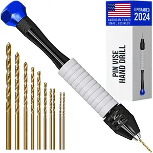Pin Vise Hand Drill for Jewelry Making - Craft911 Manual Craft Drill Sharp HSS Micro Mini Twist Drill Bits Set, Small Rotary Tools for Wood, Plastic, Miniature - Blue