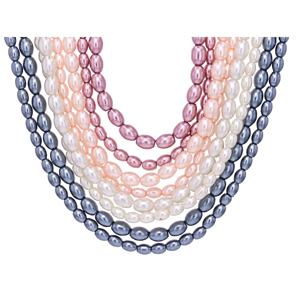 JTV Multicolor Glass Pearl Rice Shaped Bead Strand Set of 8