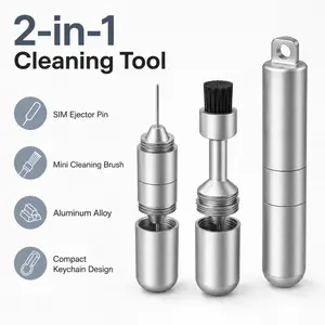 2-in-1 SIM Card Ejector Tool with Cleaning Brush, Portable Aluminum Keychain Phone Port Cleaner for SIM Tray, Earbuds, Phones & Tablets