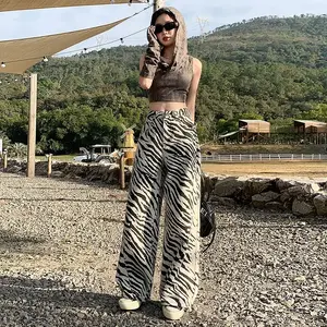 High - street Retro and Straight - leg Jeans for Women with Zebra Print, High - end Feel, Loose Fit, Droopy Texture and Wide - leg Design Denim Pants Trouser Womenswear