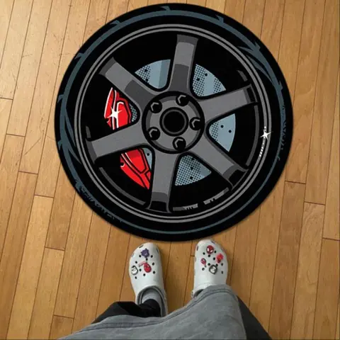 Round Carpet with Car Tire Design, Living Room Rug, Home Decor Rug, Household Decorative Rug, Decorative Area Rug, American Style Fashion Decor, Reflective Short Velvet Comfort Mat, Home Decorative Rugs