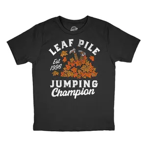 Youth Funny T Shirts Leaf Pile Jumping Champion Sarcastic Fall Graphic Novelty Tee For Kids Funny T Shirts Halloween Tops for Kid Novelty Tees for Kids Black -