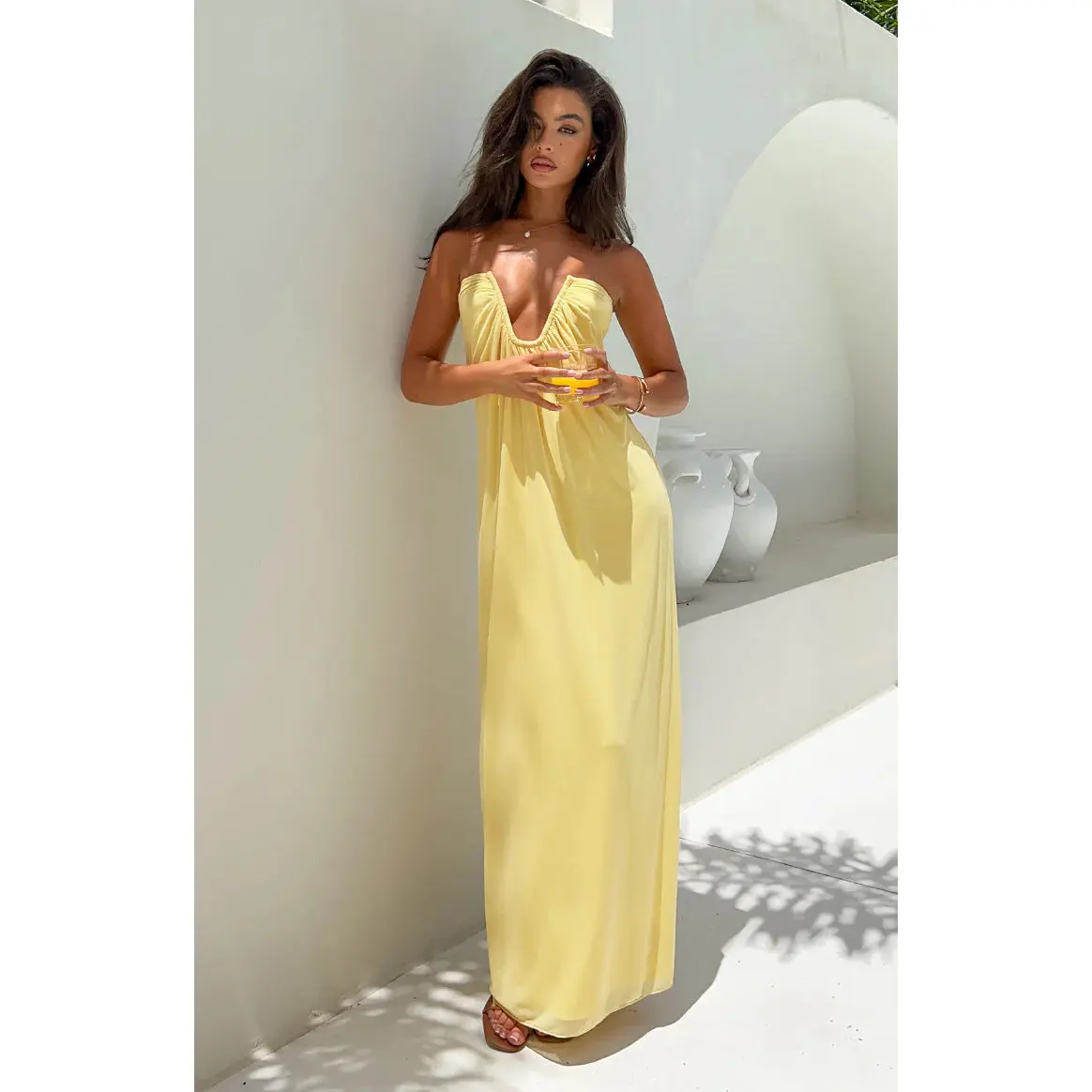 strapless open back dress Lolana Hibiscus Graphic Tank | Yellow | Womens main image 1