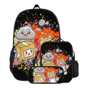 3 Pcs set Cartoon Lankybox Backpack with Lunch Box And Pencil Case   Anime Lankybox toys Backpacks Lankybox merch Backpack Laptop bags Travel Aesthetic Lankybox Gifts Bag