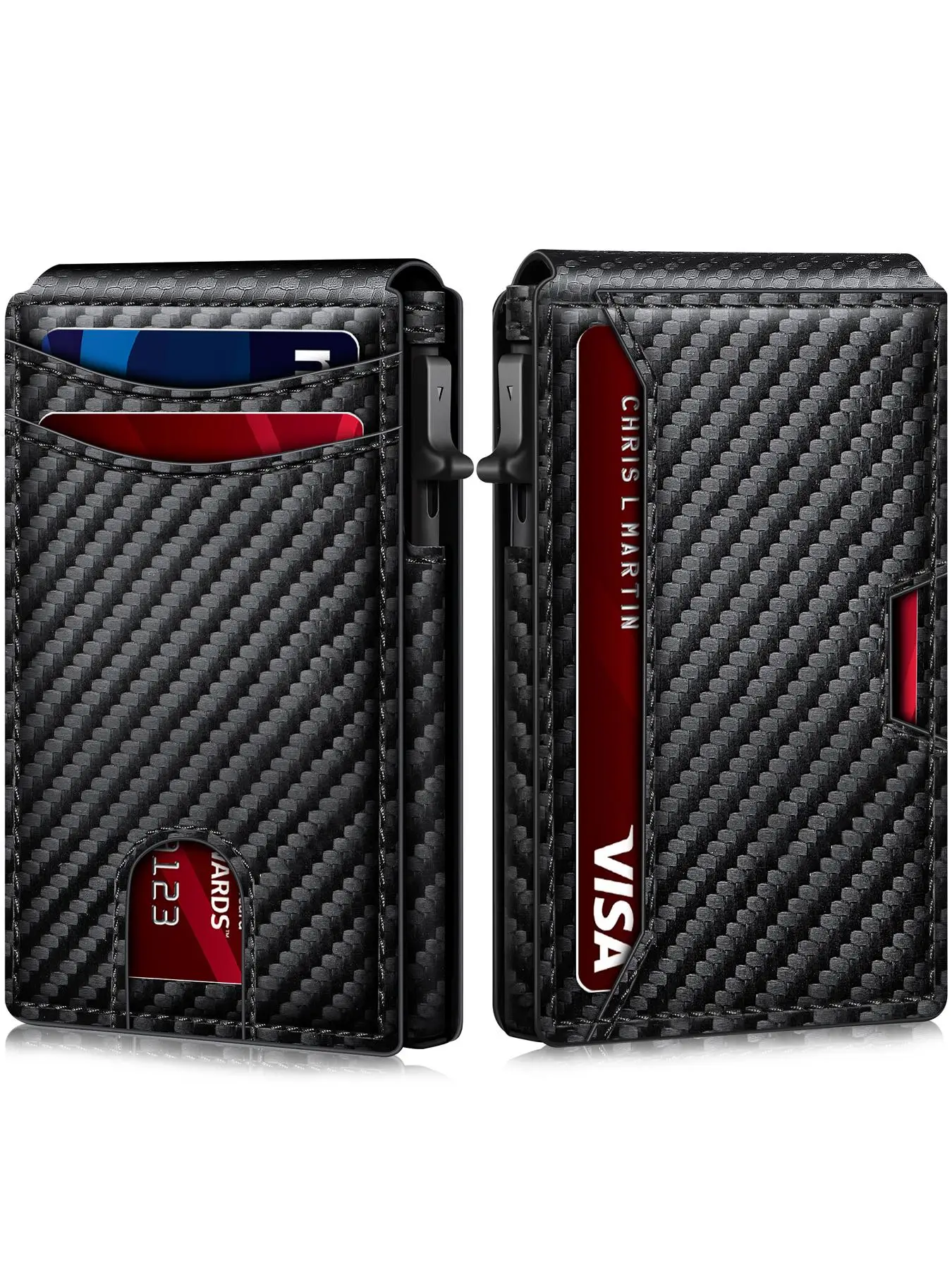 Card Holder for Men - Slim Leather Rfid Blocking Bifold Minimalist Card Holder with Metal Pop-up Card Holder, Credit Card Slots - Men's Wallet