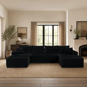 【OOOH LIFE】134"PREMIUMSectional Boneless Sofa Couch with Chaise, with Cup Holders and Side Pockets，No Assembly Required Big ComfySofa Bed with Fluffy Memory Foam for Livingroom