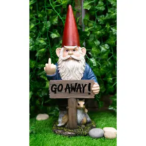 Ebros Rude Garden Greeter "Go Away!" Gnome Dwarf Not Welcome Statue 17.75"H Patio Outdoor Poolside Figurine As Whimsical Decor Magical Fantasy Gnomes Decoration