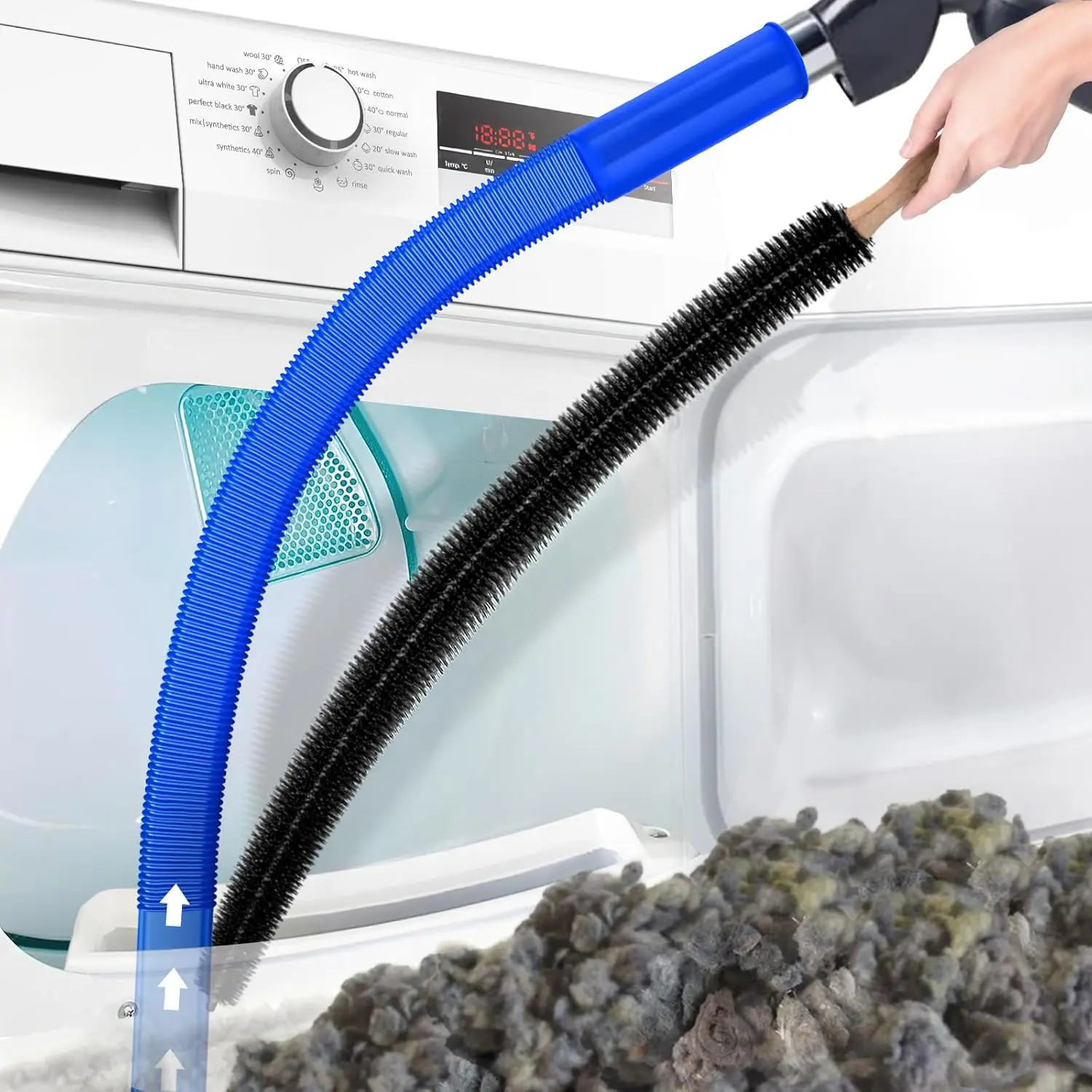 PetOde 2 Pieces Dryer Vent Cleaner Kit Compatible with Most Vacuum Cleaner, Dryer Lint Brush and Vacuum Hose Attachment, Quickly Lint Remover, Deep Blue, Cleaning Attachment Dusters/Duster Heads, Dryer Lint Vacuum Attachment Dusters/Duster Heads